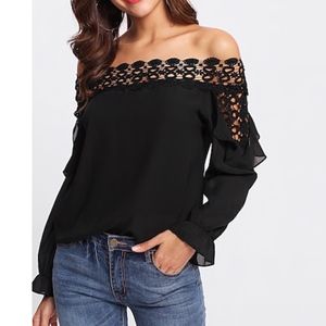Belle Ame Janice Boutique Tops - Guipure Lace Off Shoulder Ruffle Trim Blouse Belle Ame Janice Boutique Tops - Guipure Lace Off Shoulder Ruffle Trim Blouse